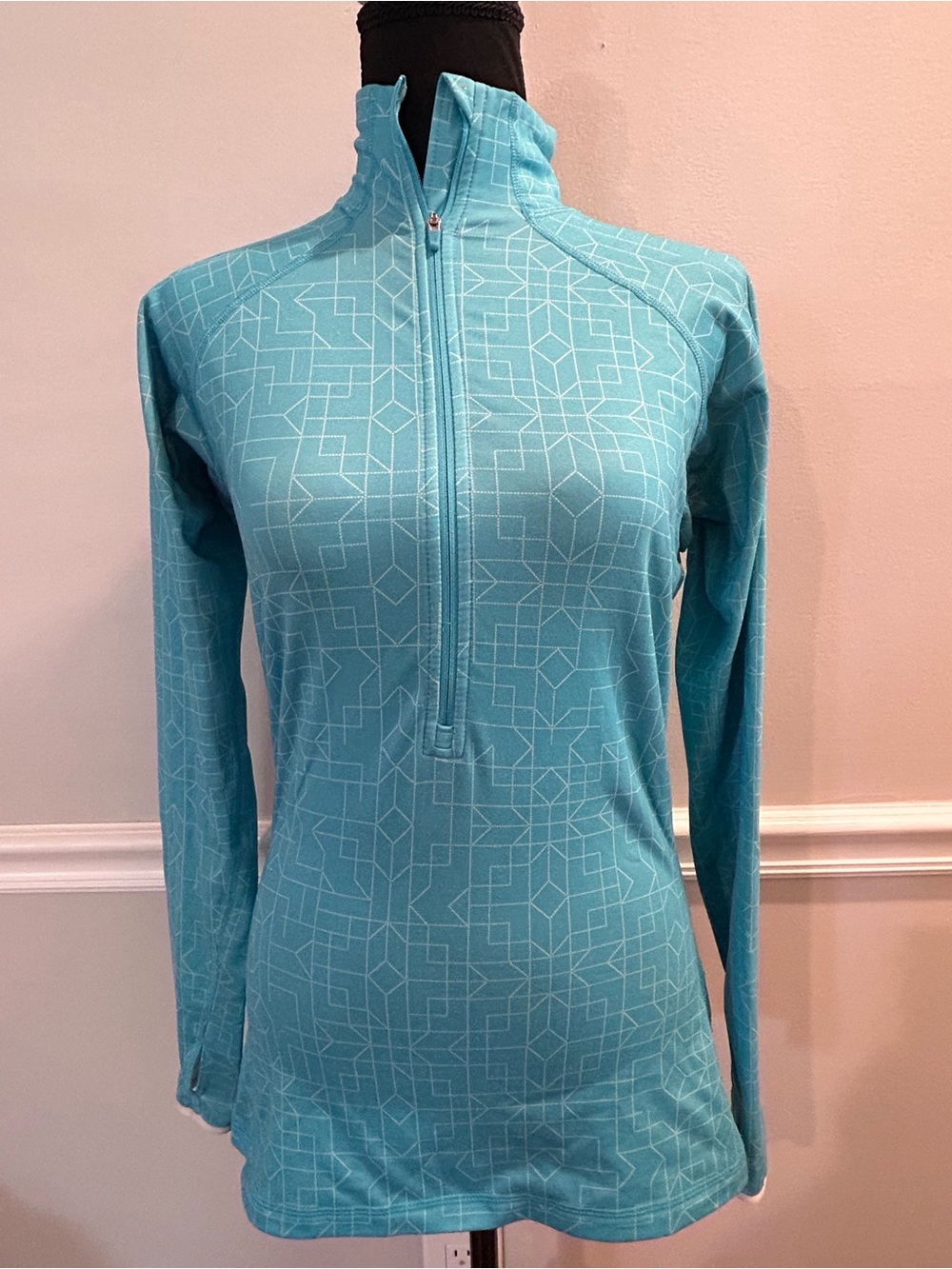 Nike Turquoise Geometric Quarter-Zip Long Sleeve Top Size Medium